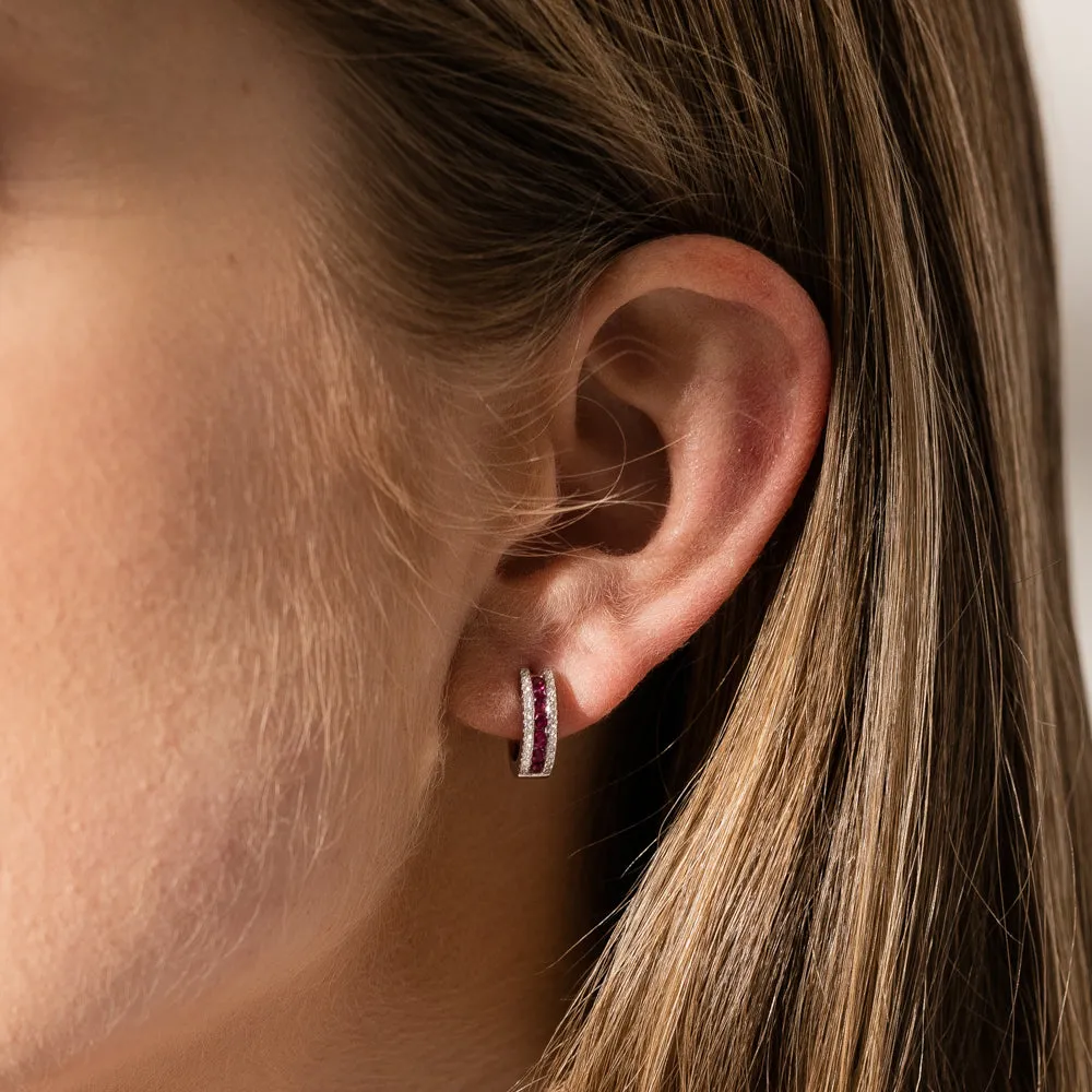 18ct White Gold .36ct Ruby & Diamond Hoop Earrings