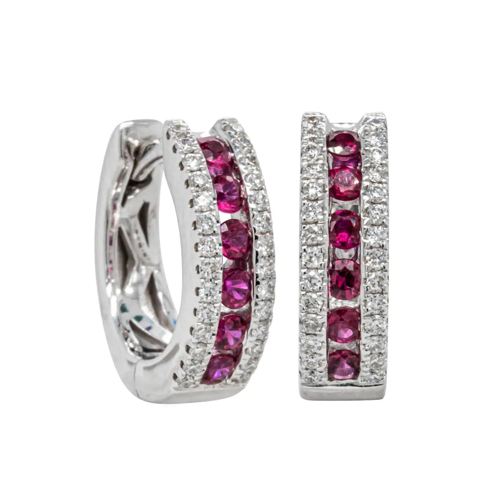 18ct White Gold .36ct Ruby & Diamond Hoop Earrings