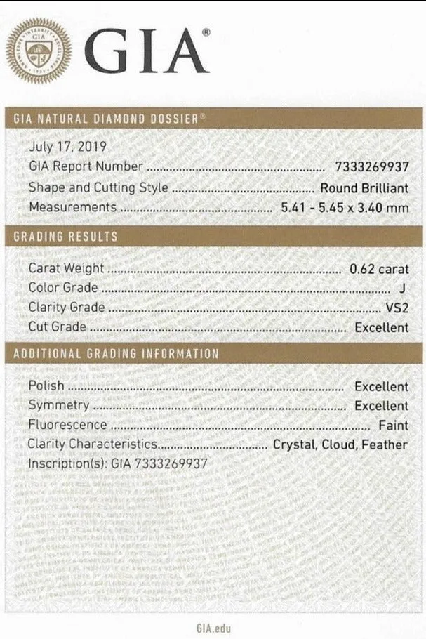 18ct White Gold & 0.62ct Round Brilliant Cut GIA Diamond Solitaire Engagement Ring