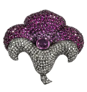 18K Diamond, Ruby and Pink Sapphire Pendant and Brooch