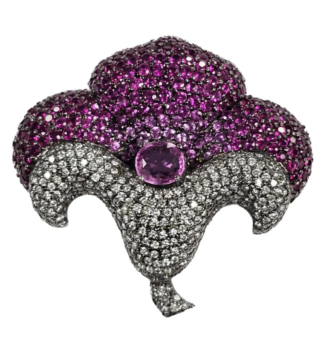 18K Diamond, Ruby and Pink Sapphire Pendant and Brooch