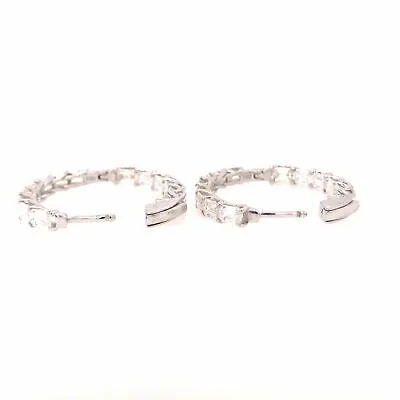 18K Emerald Diamond Elongated In/Out Hoop Earrings White Gold