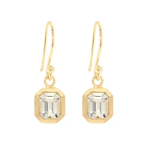 18K Gold Emerald Cut White Topaz "Boulder" Earrings
