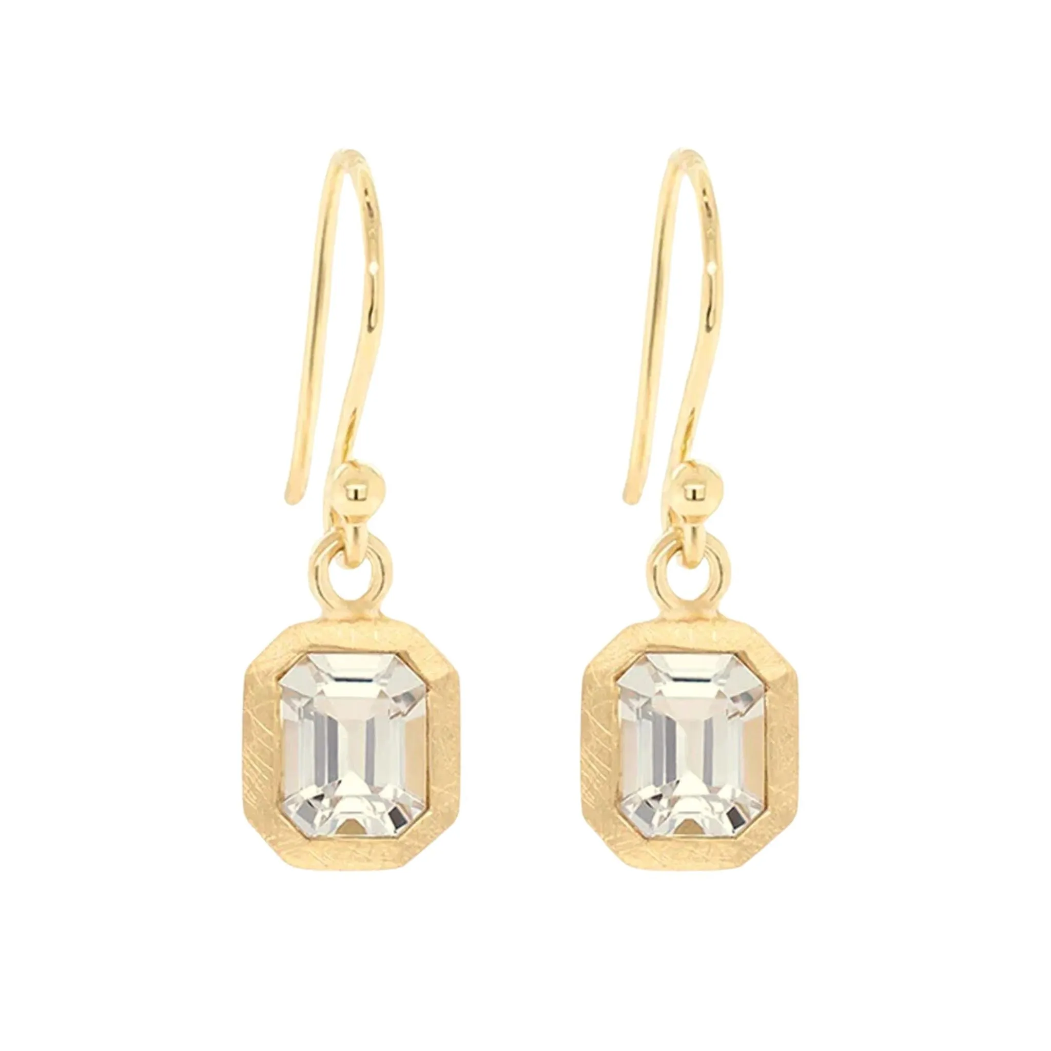 18K Gold Emerald Cut White Topaz "Boulder" Earrings