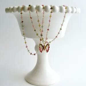 18K Gold Pink Green Watermelon Tourmaline Butterfly Necklace - Le Papillon IX Necklace