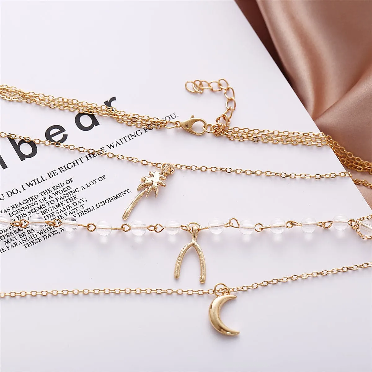 18K Gold Plated Antlers & Moon Layered Necklace