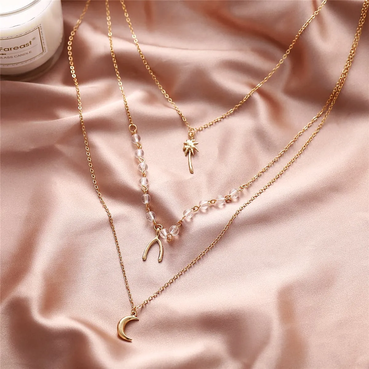 18K Gold Plated Antlers & Moon Layered Necklace