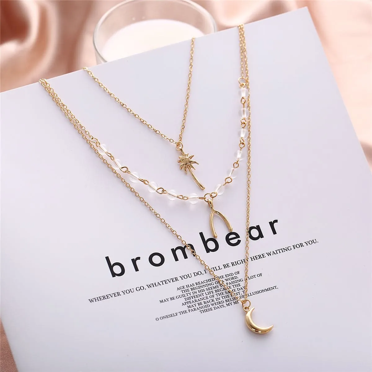 18K Gold Plated Antlers & Moon Layered Necklace