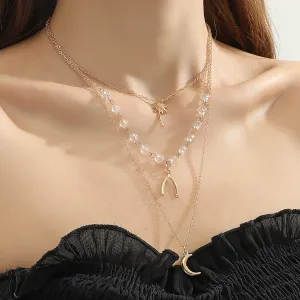 18K Gold Plated Antlers & Moon Layered Necklace