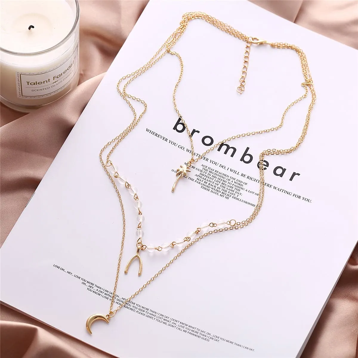 18K Gold Plated Antlers & Moon Layered Necklace