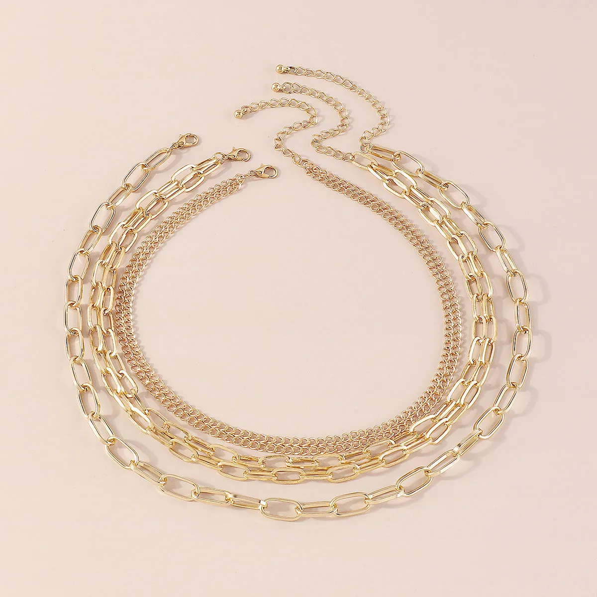 18K Gold-Plated Layered Curb Chain Necklace Set