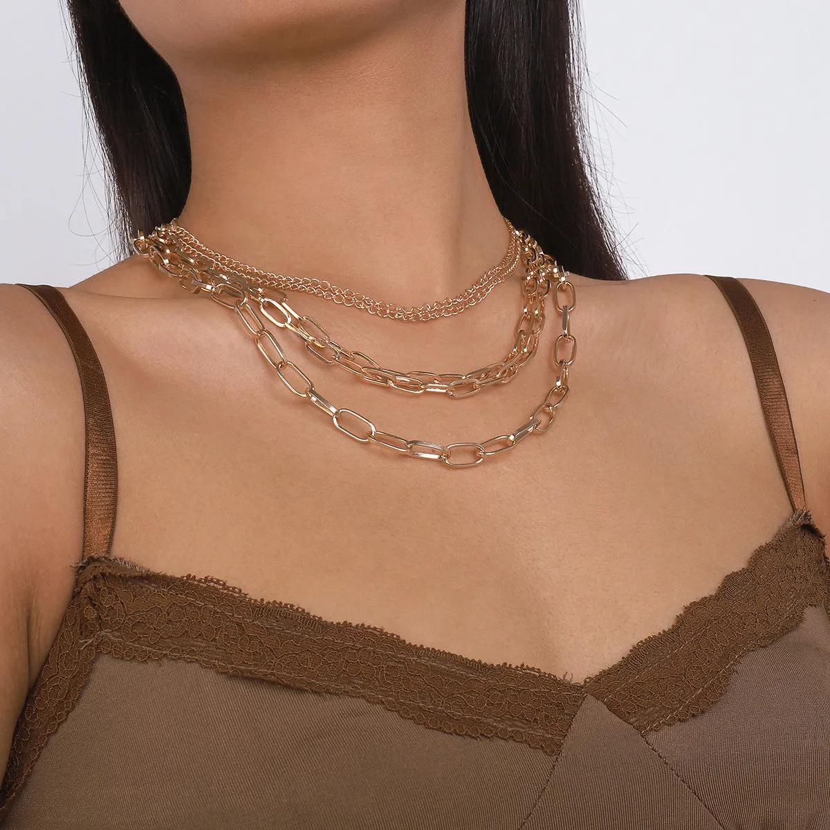 18K Gold-Plated Layered Curb Chain Necklace Set