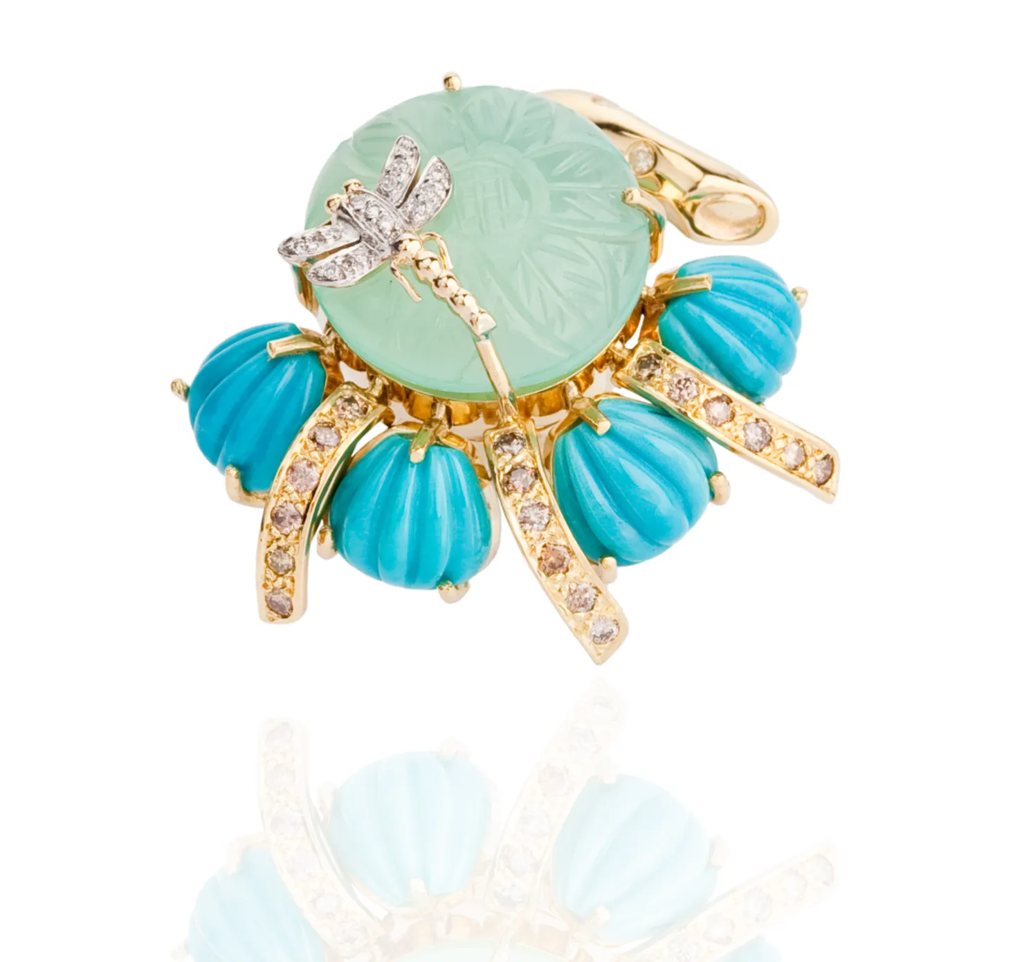 18K Gold Ring with Turquoise, Diamond & Peruvian Chalcedony