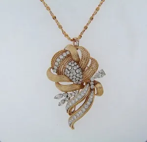 18K-GOLD VINTAGE DIAMOND BROOCH / PENDANT