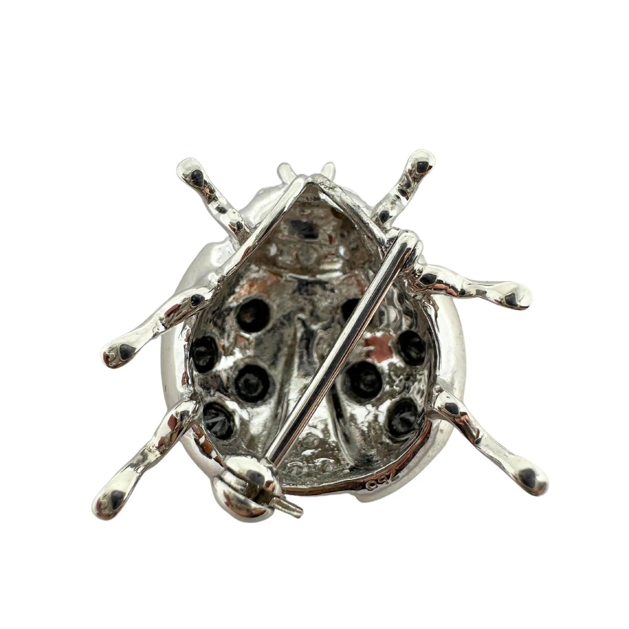 18K White Gold Black and White Diamond Red Lady Bug Brooch