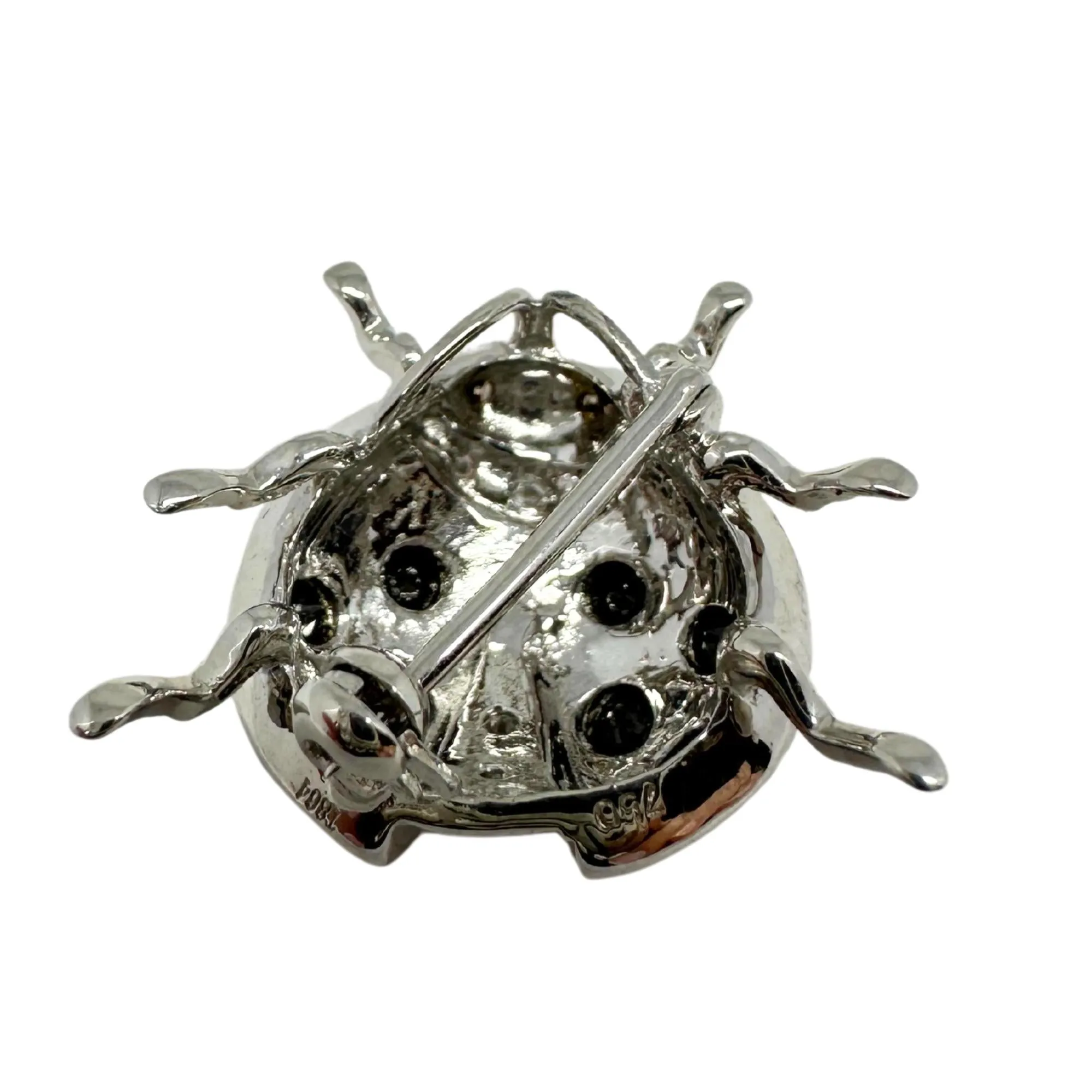 18K White Gold Black and White Diamond Red Lady Bug Brooch
