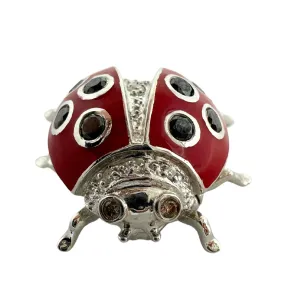 18K White Gold Black and White Diamond Red Lady Bug Brooch