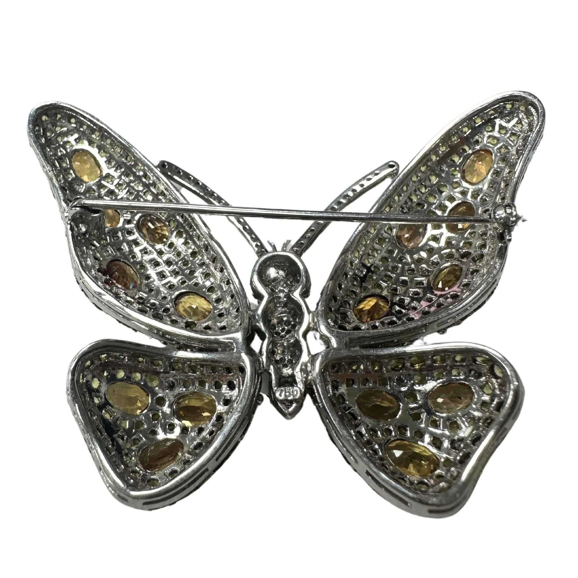 18K White Gold Diamond and Yellow Sapphire Butterfly Brooch