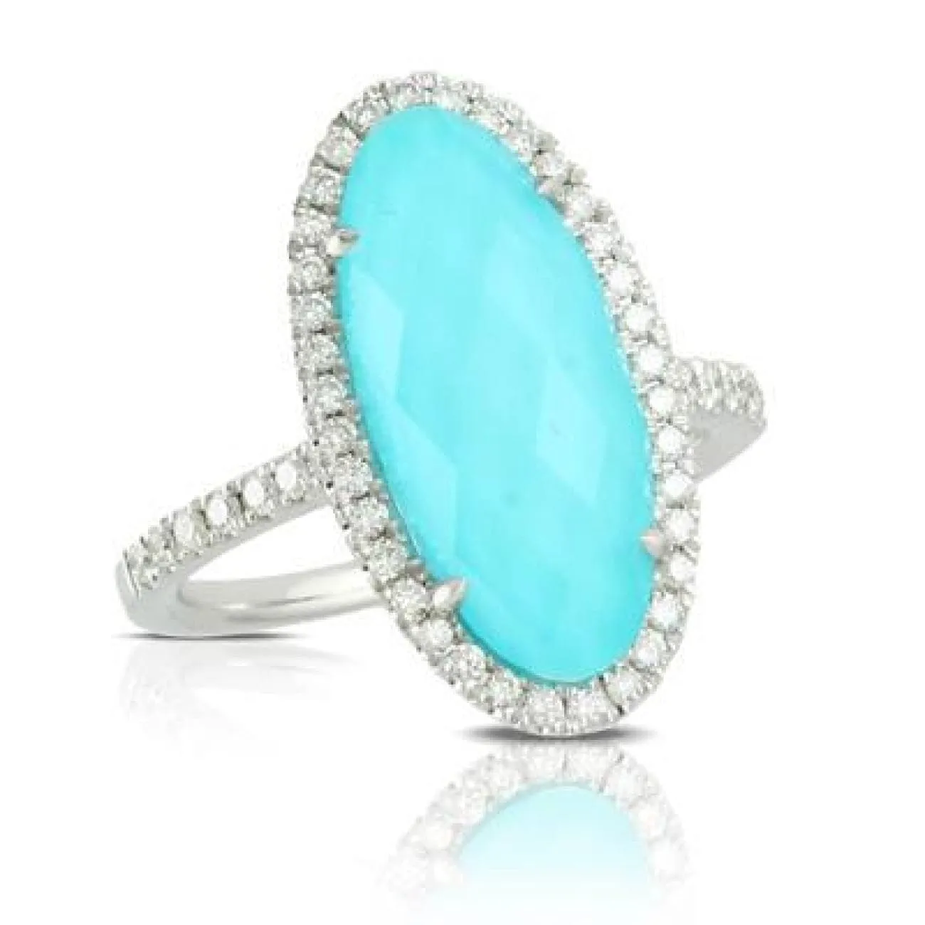 18K WHITE GOLD DIAMOND RING WITH WHITE TOPAZ OVER TURQUOISE