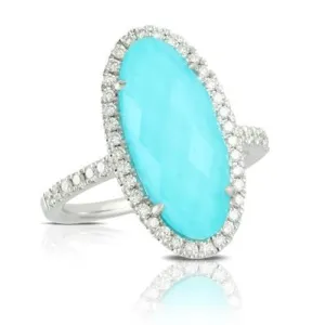 18K WHITE GOLD DIAMOND RING WITH WHITE TOPAZ OVER TURQUOISE