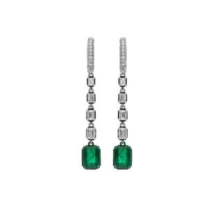 18K White Gold Emeralds & Diamonds Dangling Earrings