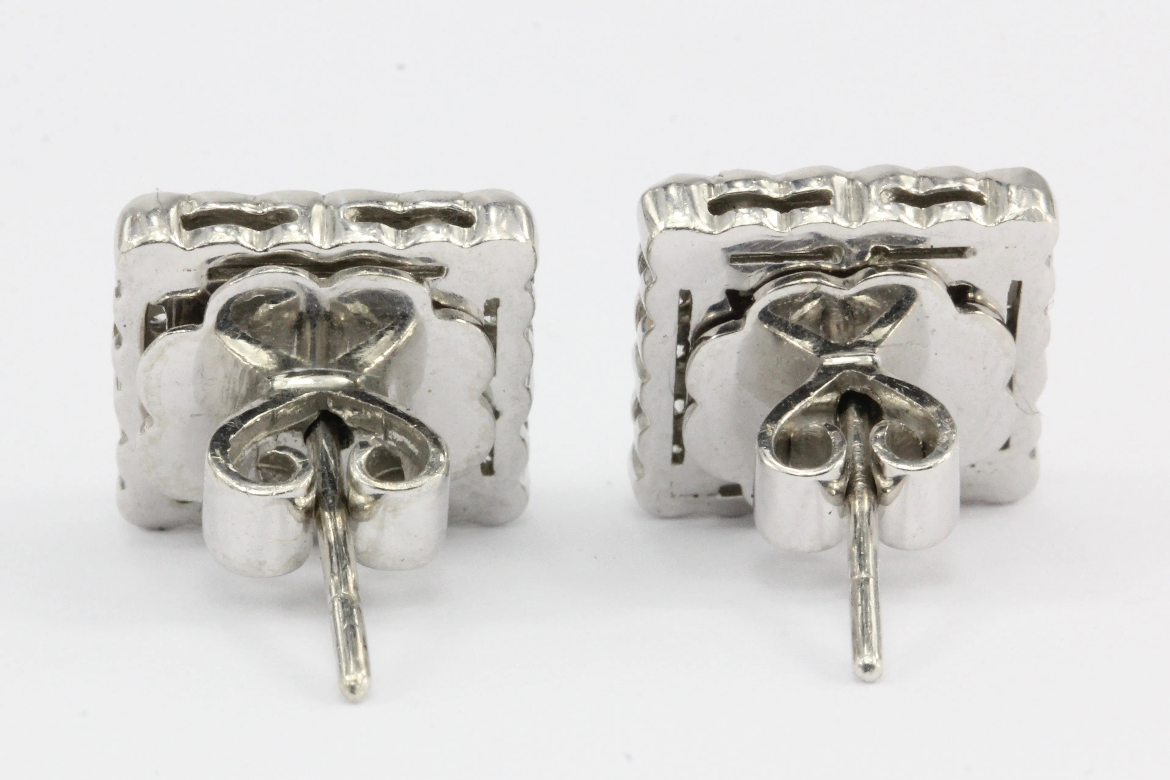 18K White Gold Natural Ruby and Diamond Square Earrings