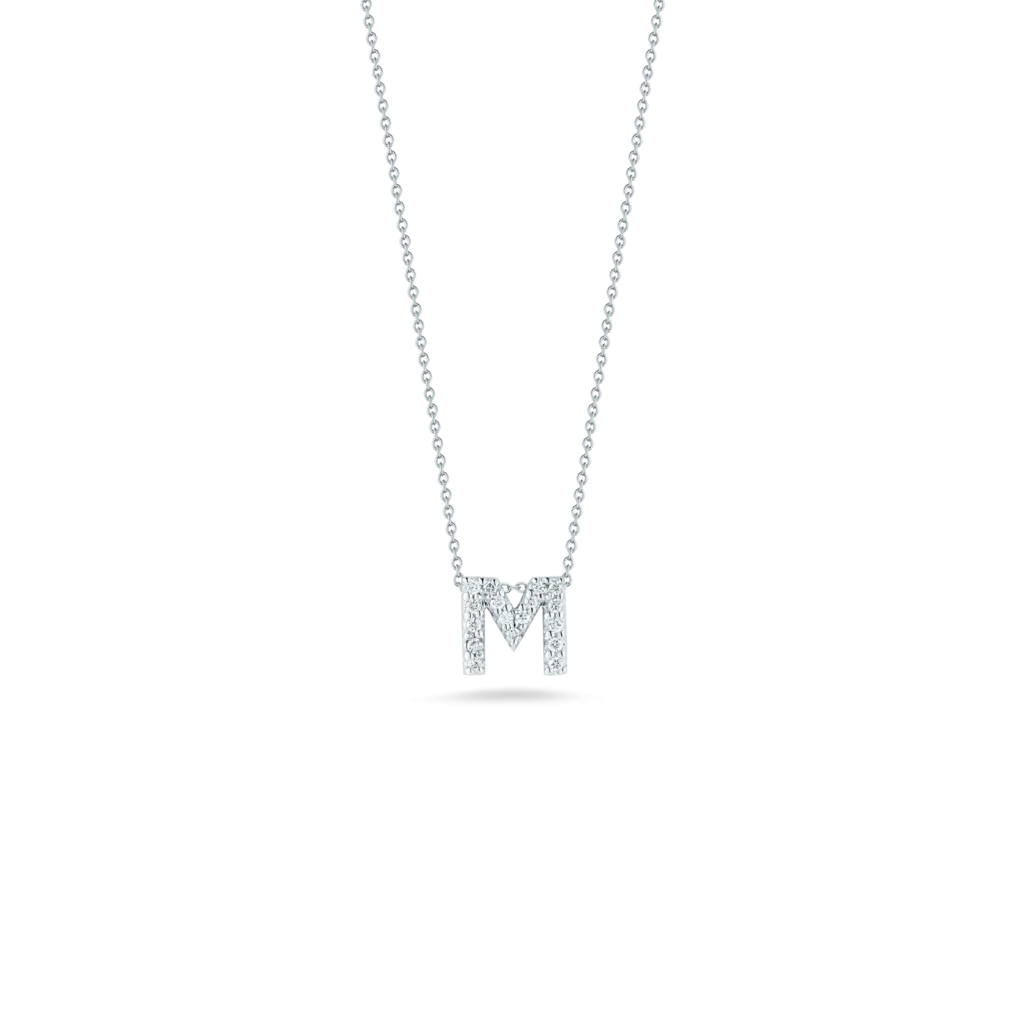 18K WHITE GOLD TINY TREASURES DIAMOND LOVE LETTER "M" NECKLACE