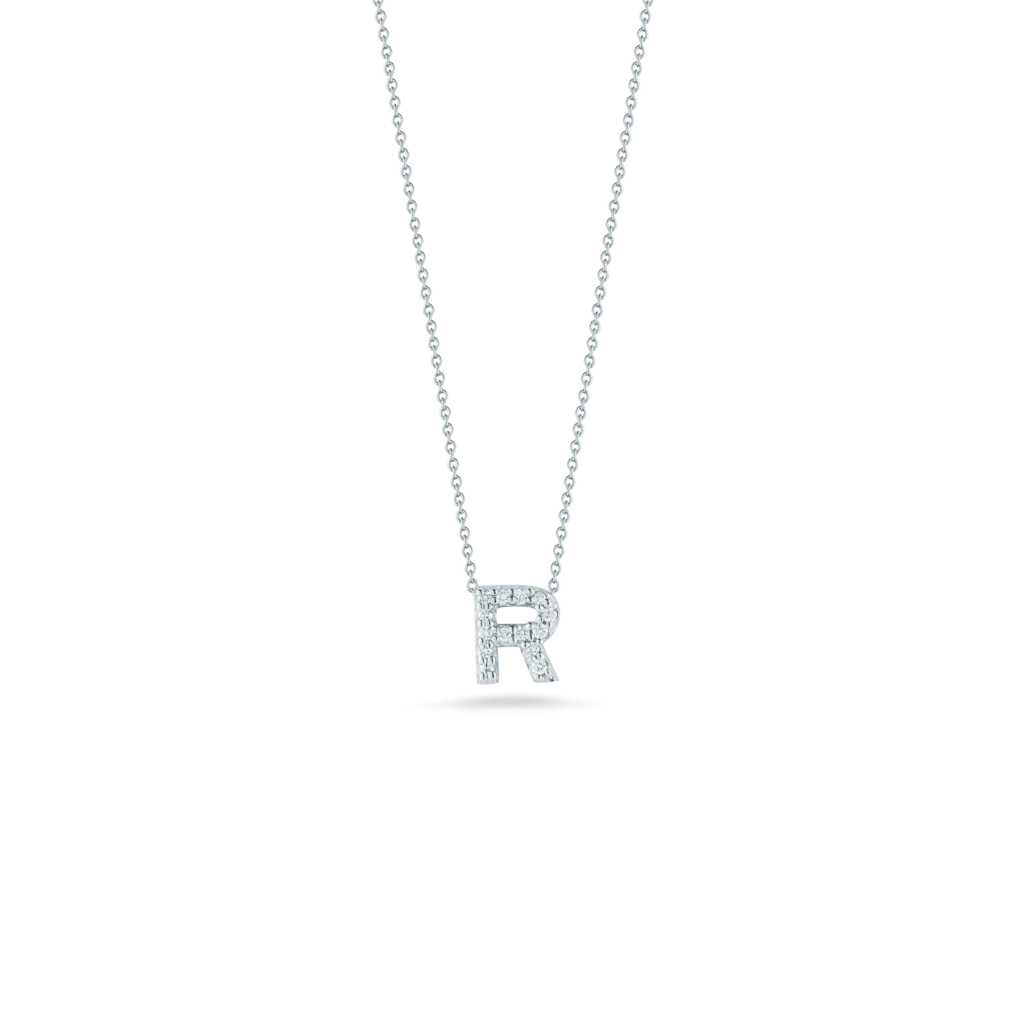 18K WHITE GOLD TINY TREASURES DIAMOND LOVE LETTER "R" NECKLACE