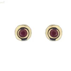 18K Yellow Gold Ruby Bezel Stud Covered Screwback Earrings