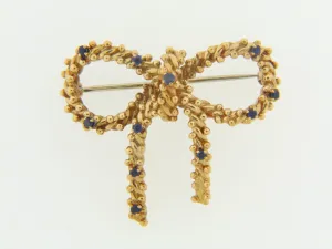 18K-YG SAPPHIRE BOW BROOCH BY "TIFFANY & CO."