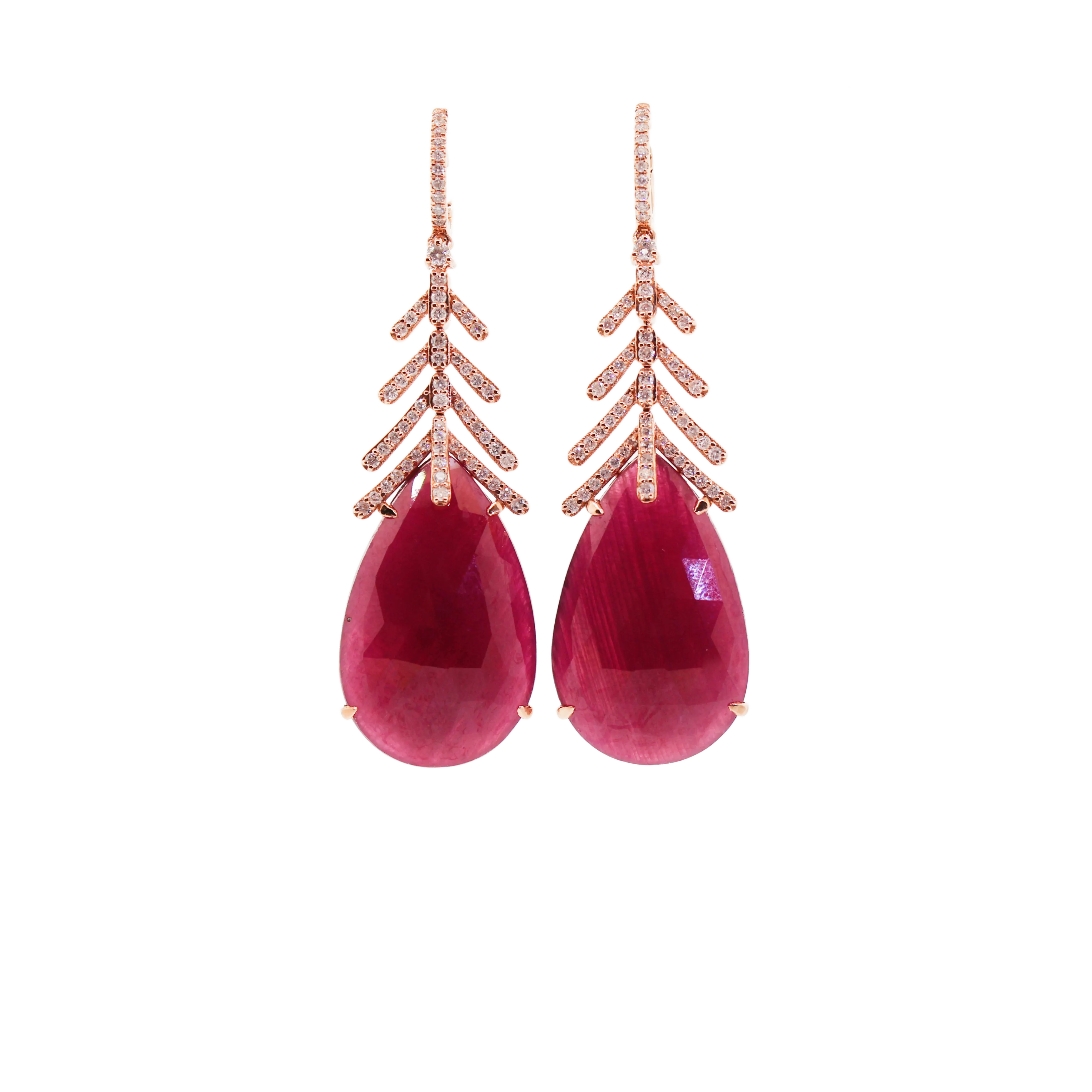 18KR Diamond Leaf Ruby Earrings