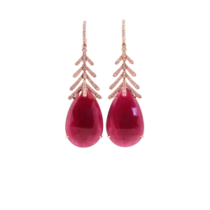 18KR Diamond Leaf Ruby Earrings