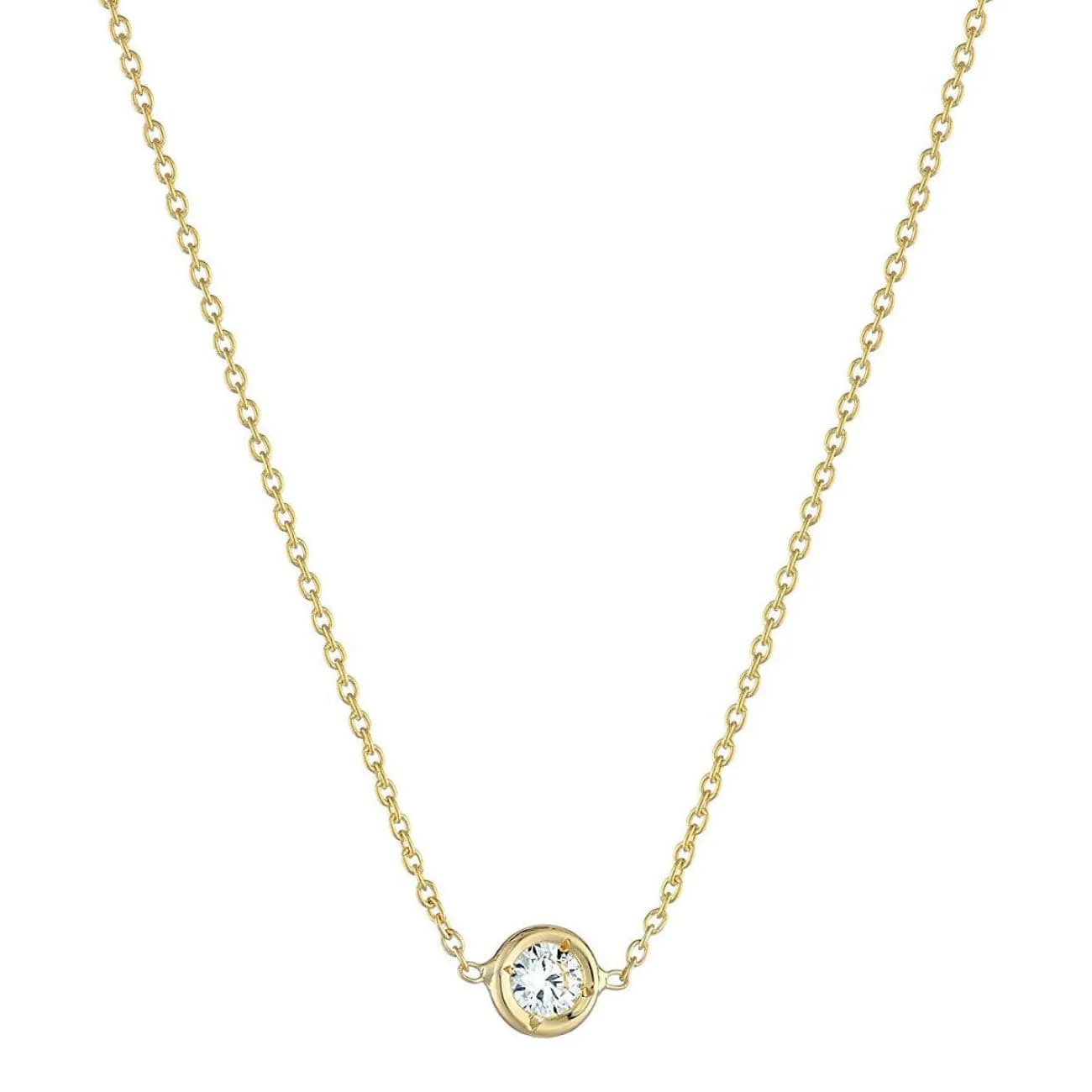 18KT YELLOW GOLD DIAMOND BEZEL SET SOLITAIRE NECKLACE