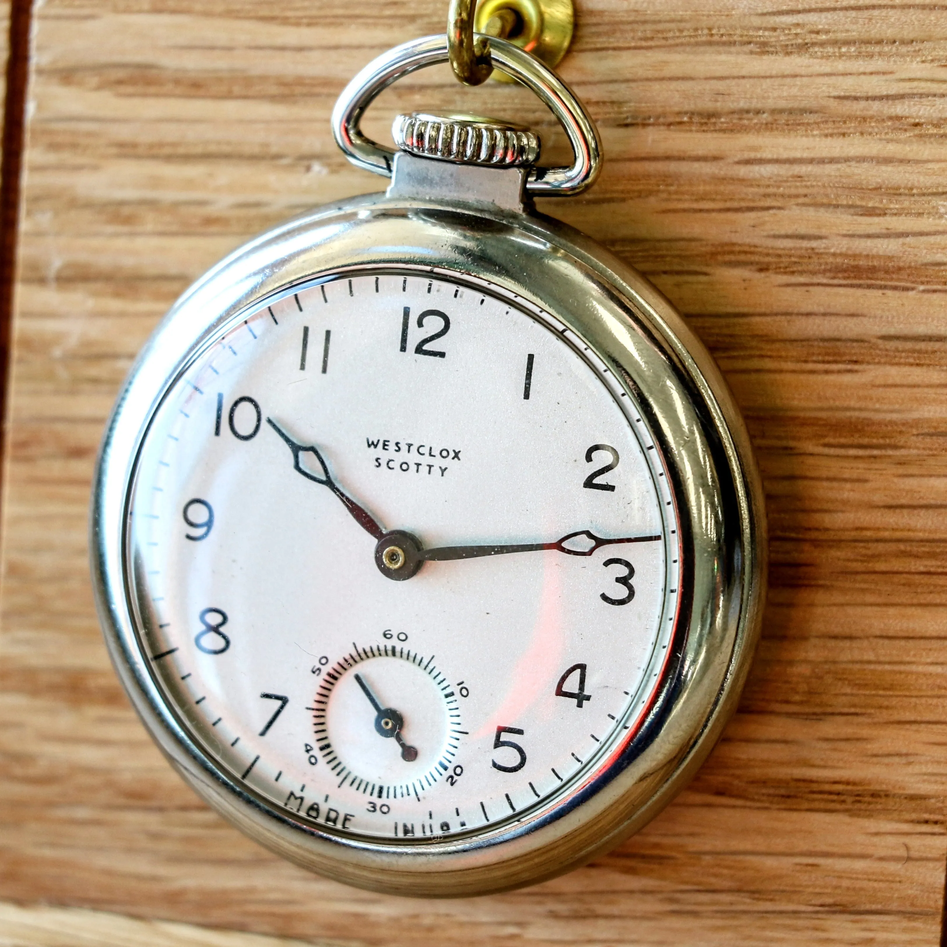 1940's WESTCLOX Scotty Pocket Watch 18s U.S.A. Made Manual Wind Timepiece