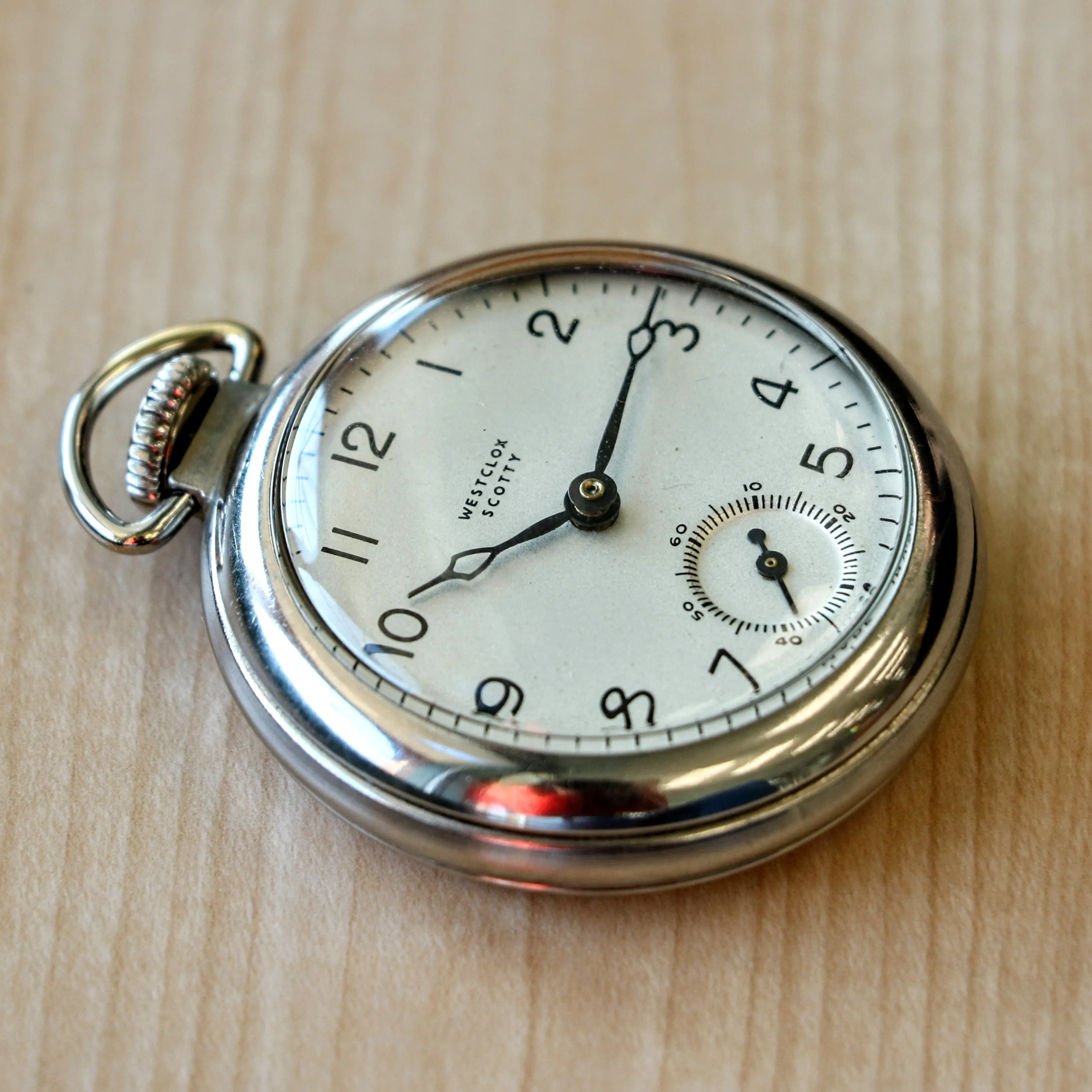 1940's WESTCLOX Scotty Pocket Watch 18s U.S.A. Made Manual Wind Timepiece