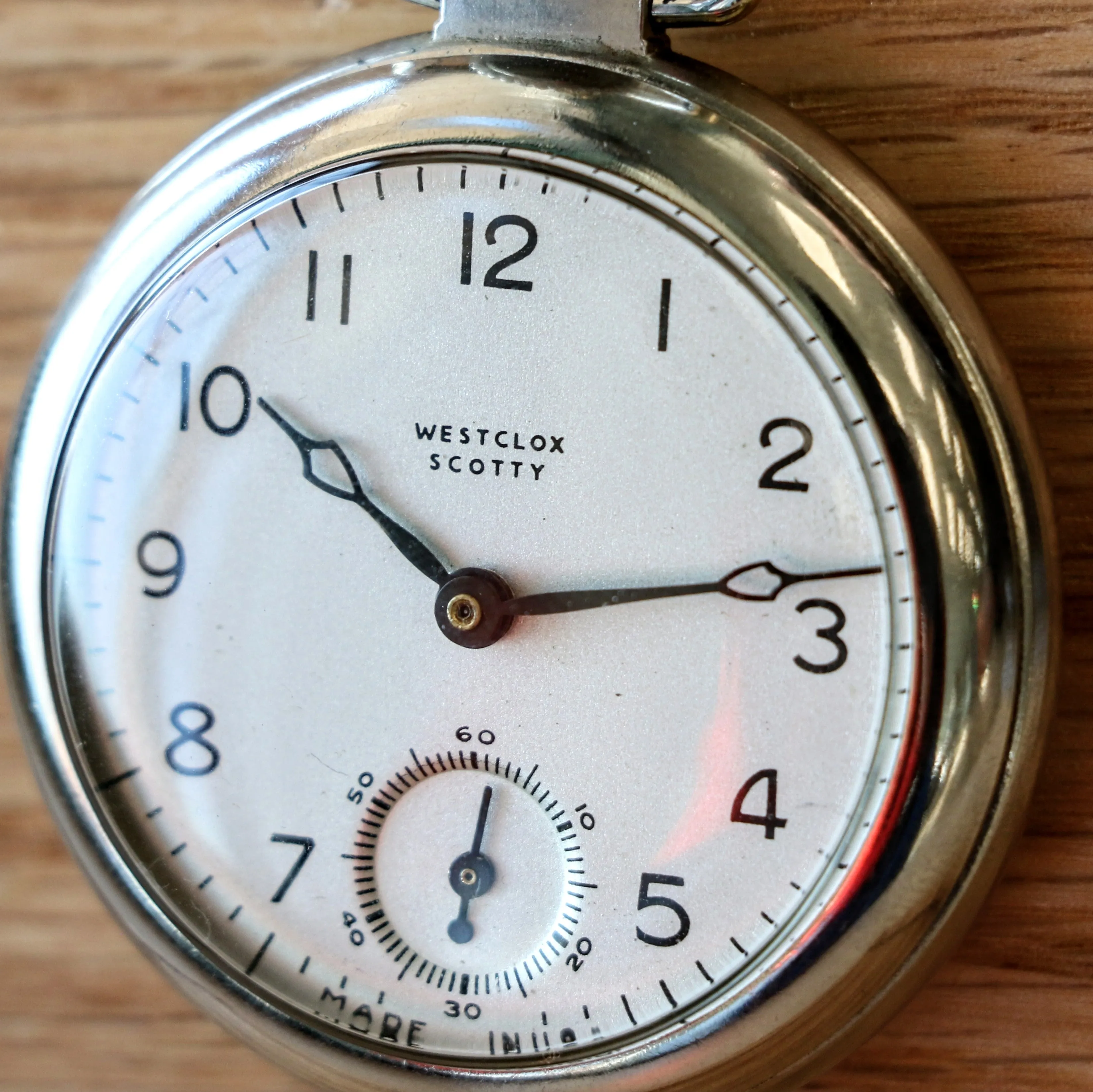 1940's WESTCLOX Scotty Pocket Watch 18s U.S.A. Made Manual Wind Timepiece