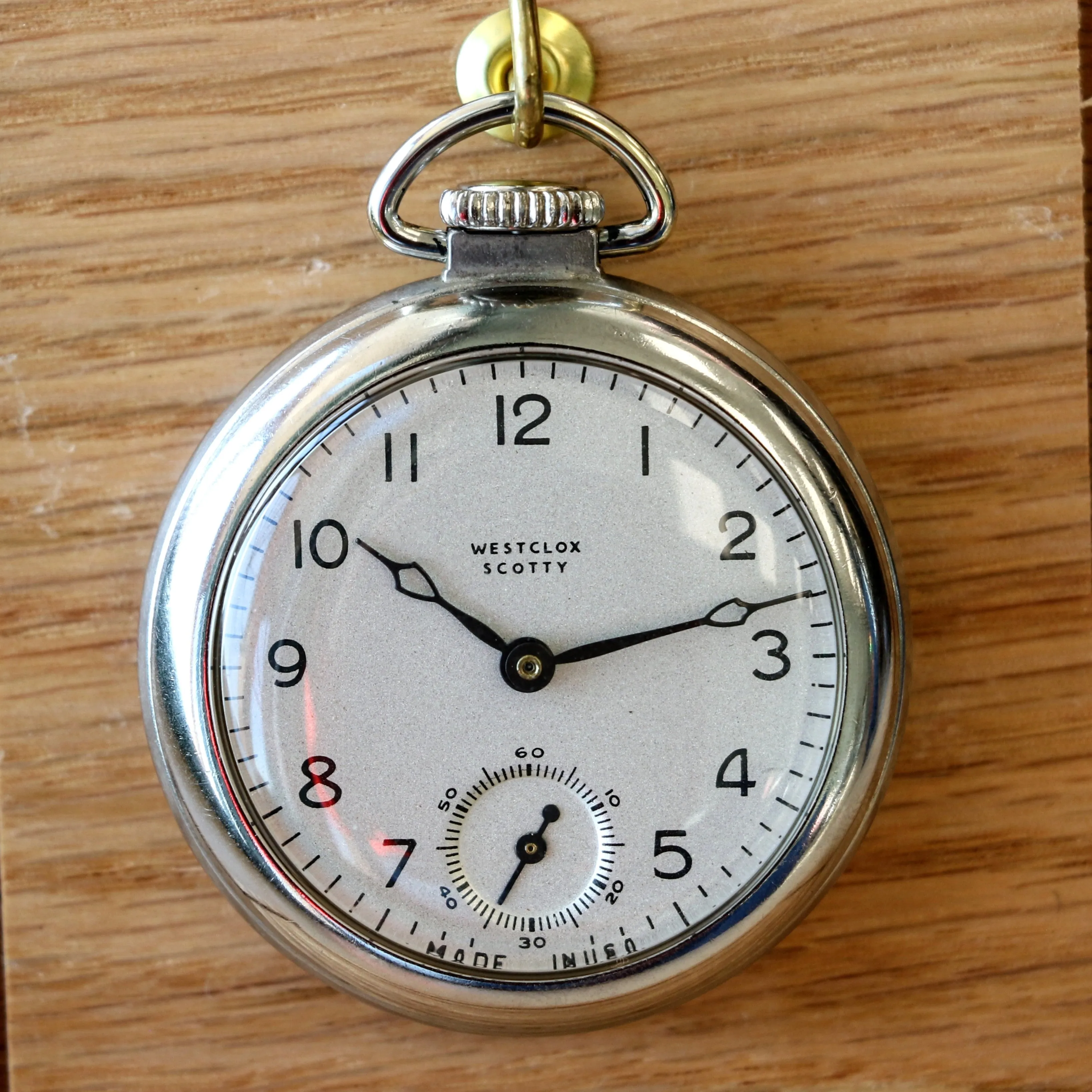 1940's WESTCLOX Scotty Pocket Watch 18s U.S.A. Made Manual Wind Timepiece