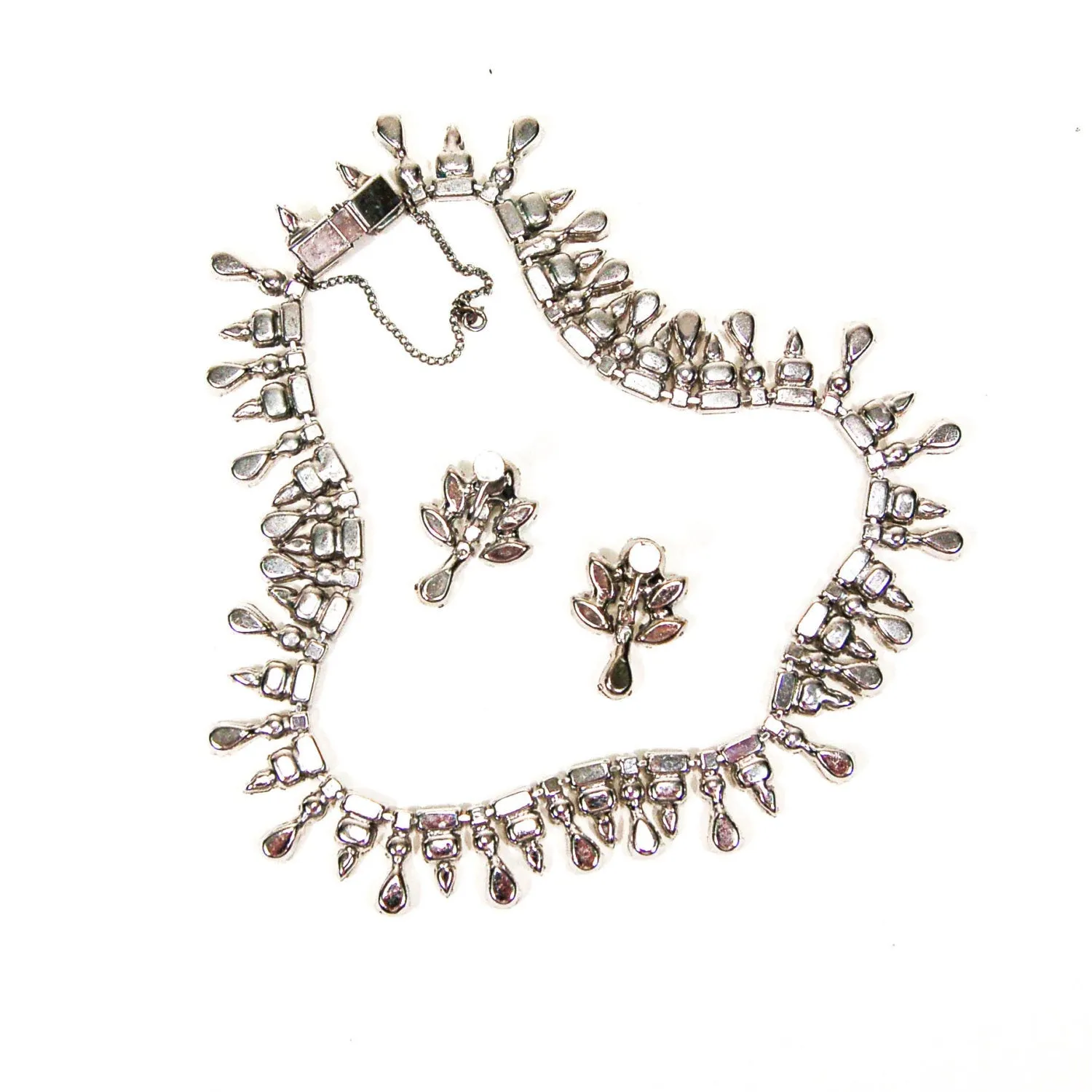 1950's Glam Rhinestone Necklace and Earrings Set