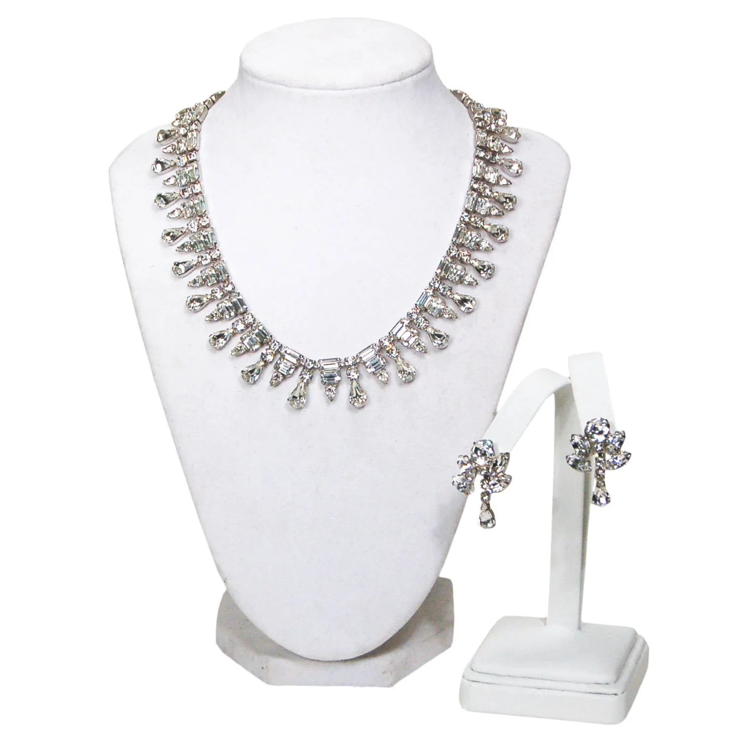 1950's Glam Rhinestone Necklace and Earrings Set