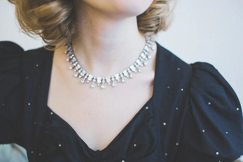 1950's Glam Rhinestone Necklace and Earrings Set