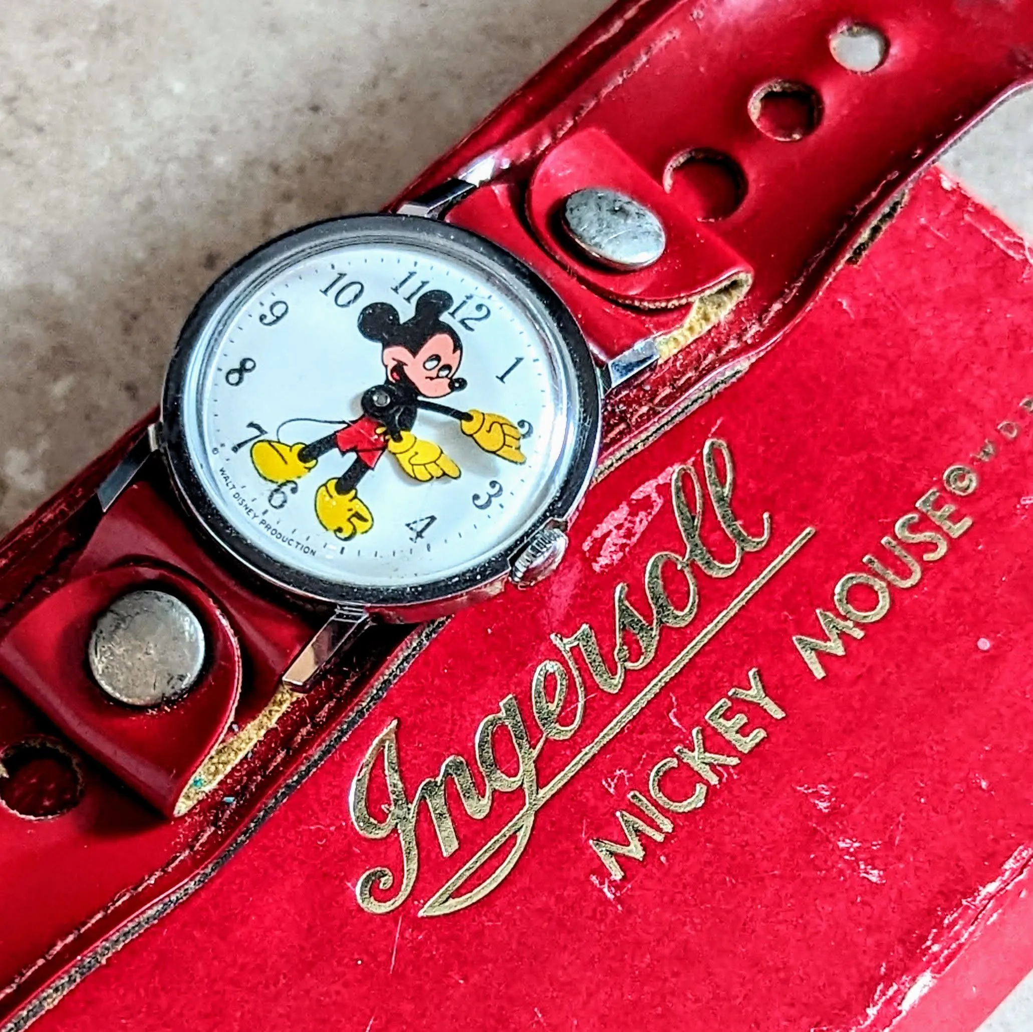 1971 INGERSOLL Mickey Mouse Watch Manual Wristwatch Original BOX! Animated Hands