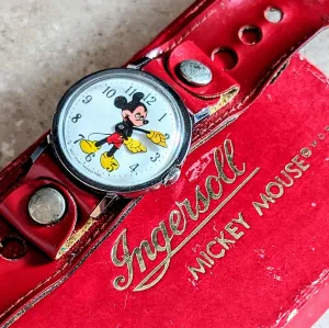 1971 INGERSOLL Mickey Mouse Watch Manual Wristwatch Original BOX! Animated Hands