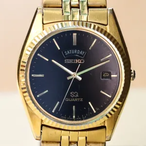 1990 SEIKO SQ Quartz Watch Day/Date 5Y23 Coin Edge Bezel and Original Bracelet