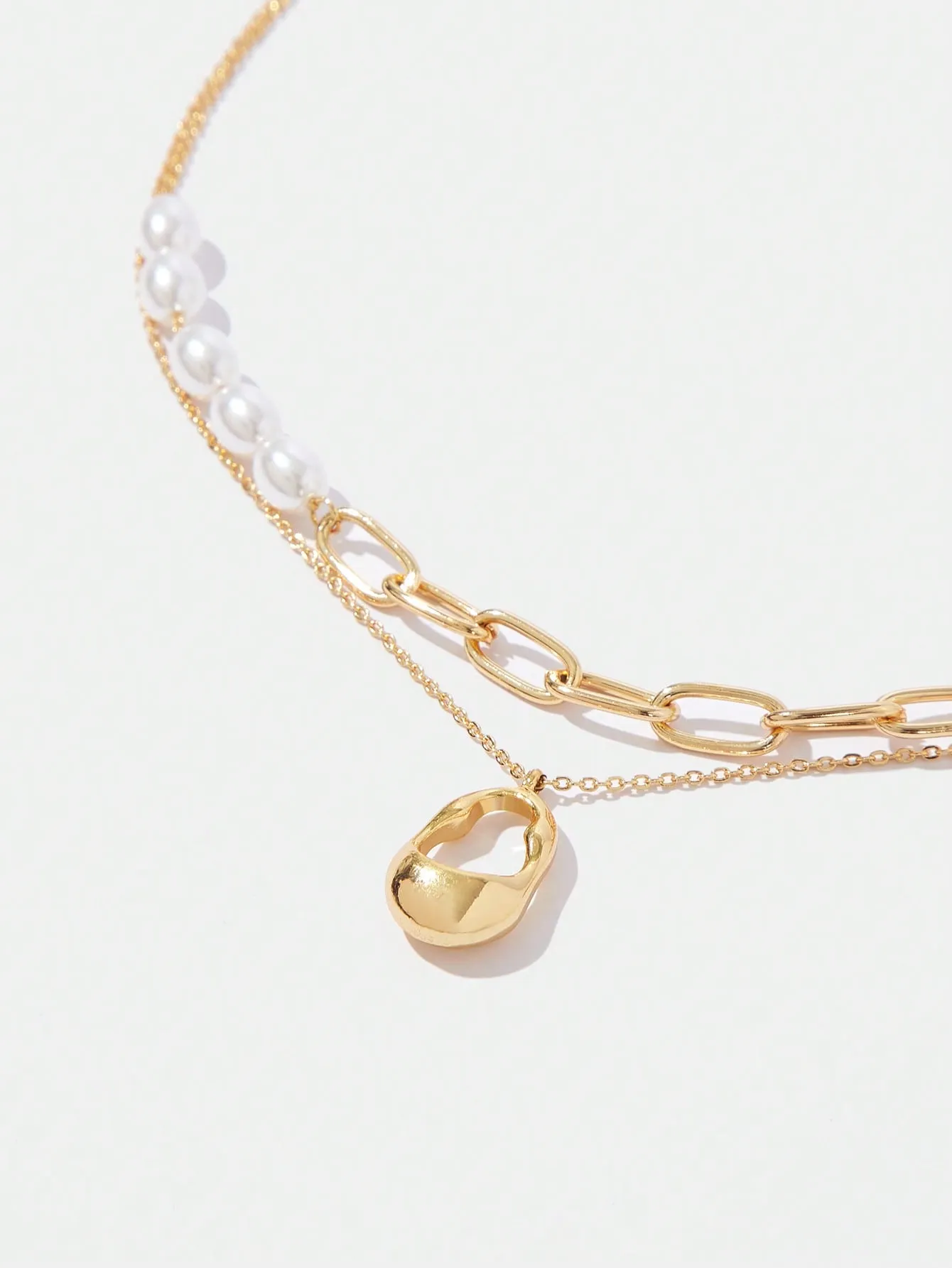 1pc Faux Pearl Decor Layered Necklace - Gold - FD ⚡