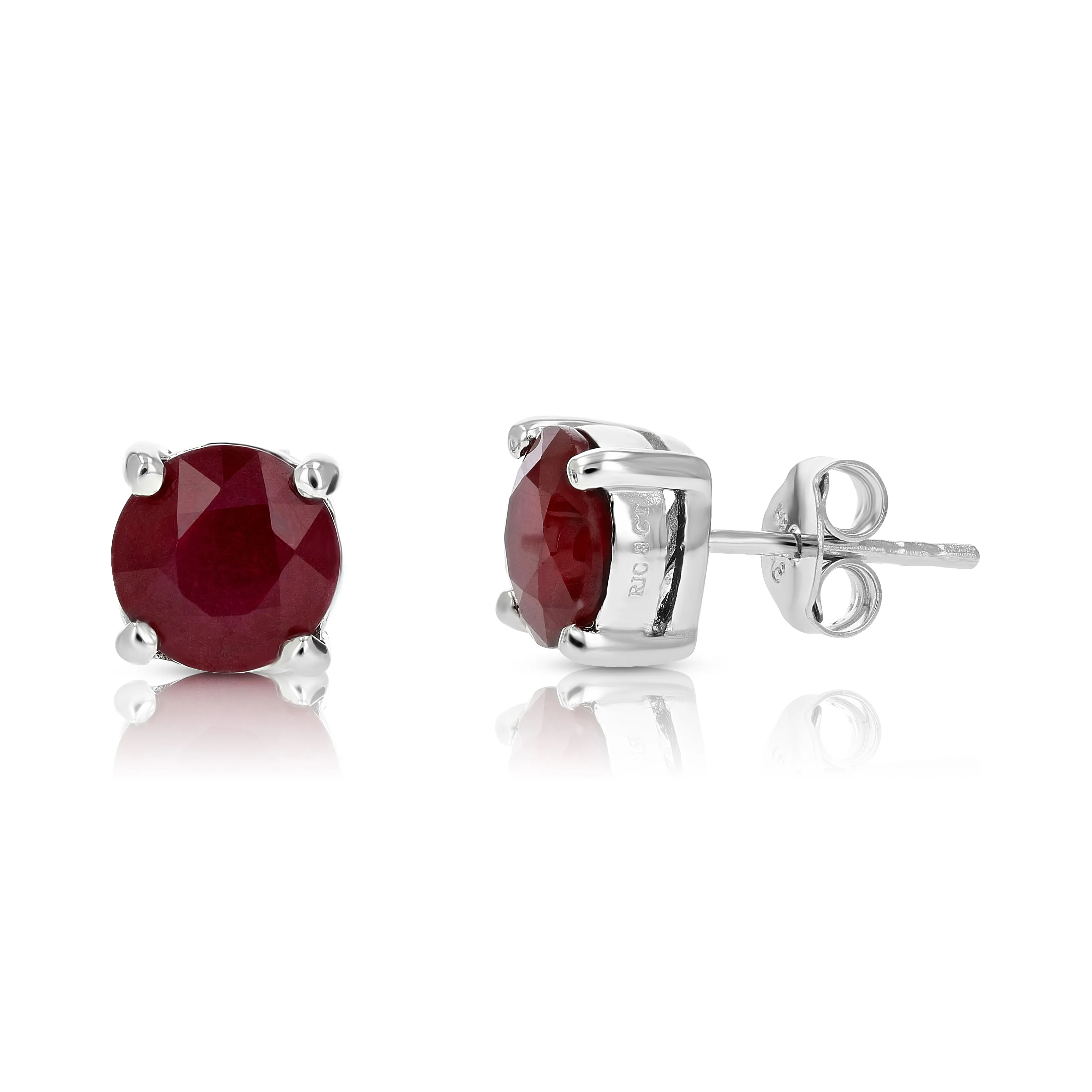 2 cttw Ruby Earrings .925 Sterling Silver Rhodium Round Prong July Birthstone
