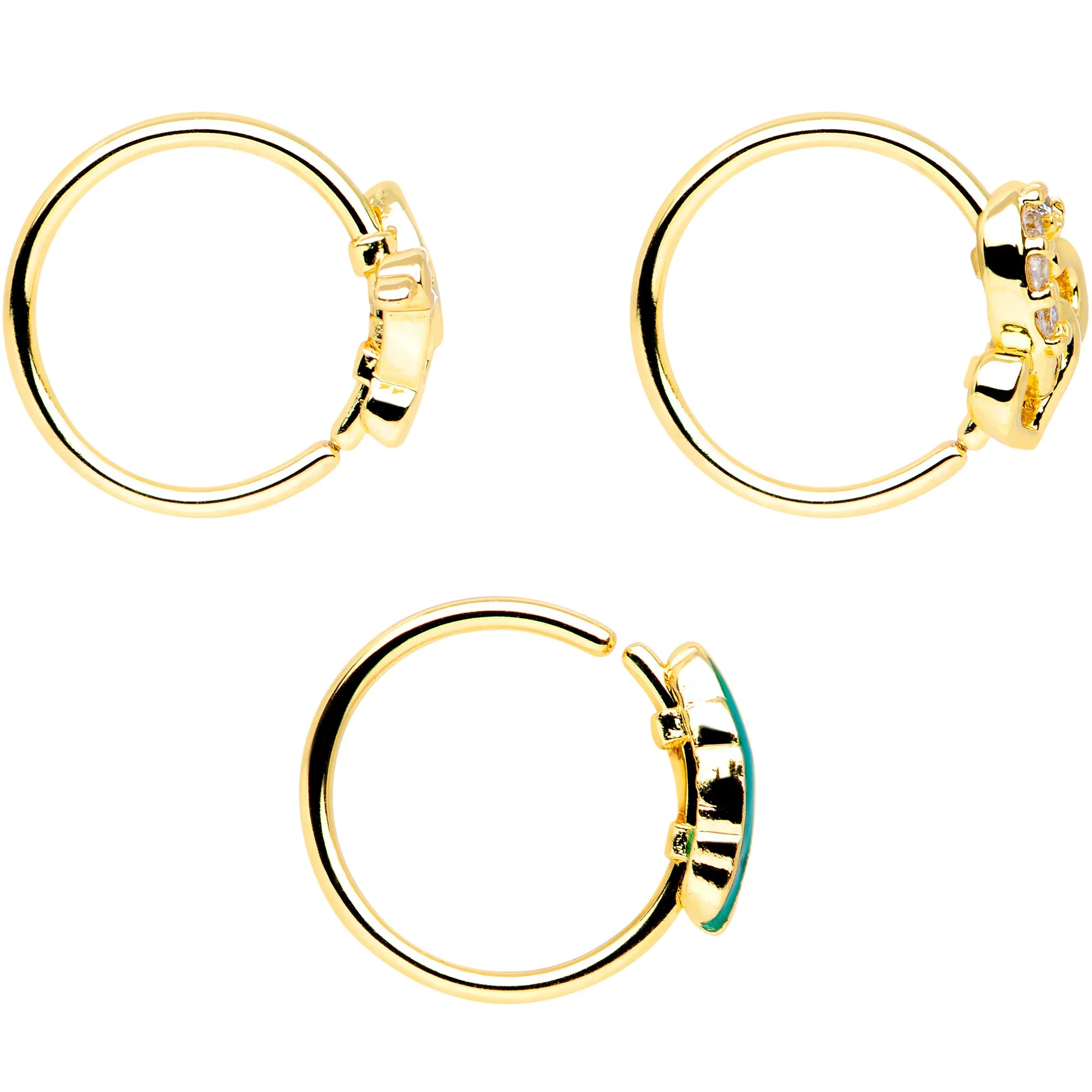 20 Gauge 5/16 Clear CZ Gem Gold Tone Bird Heart Nose Hoop Set of 3