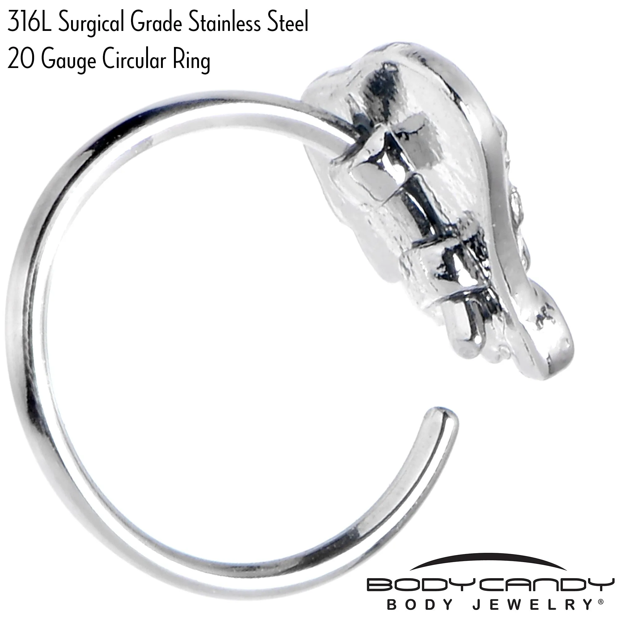 20 Gauge 5/16 Clear Gem Heavenly Heart Angel Wing Black Nose Hoop