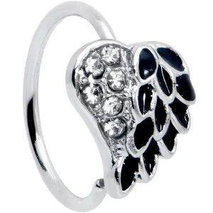 20 Gauge 5/16 Clear Gem Heavenly Heart Angel Wing Black Nose Hoop
