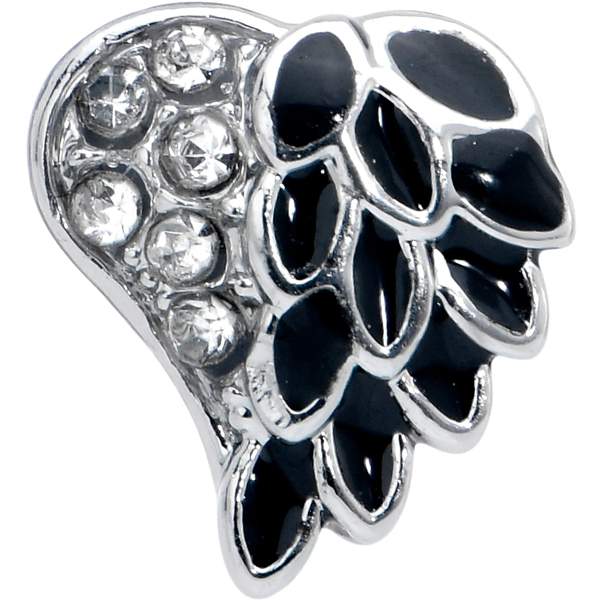 20 Gauge 5/16 Clear Gem Heavenly Heart Angel Wing Black Nose Hoop