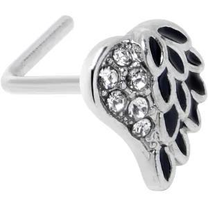 20 Gauge 7mm Clear Gem Heavenly Heart Angel Wing Black L Shape Nose Ring